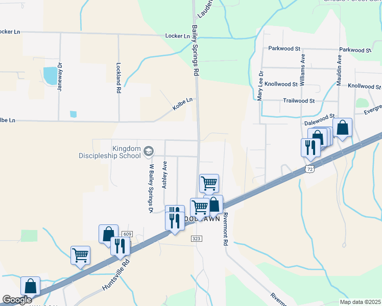 map of restaurants, bars, coffee shops, grocery stores, and more near 98 North Bailey Springs Drive in Florence