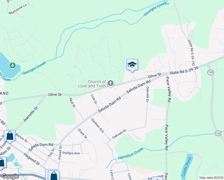 map of restaurants, bars, coffee shops, grocery stores, and more near 1044 Olive Street in Easley