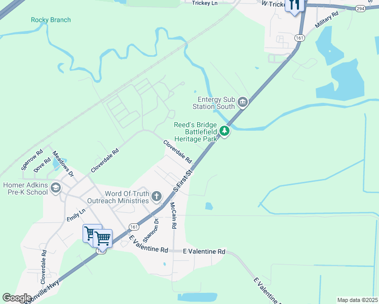 map of restaurants, bars, coffee shops, grocery stores, and more near 6016 Arkansas 161 in Jacksonville