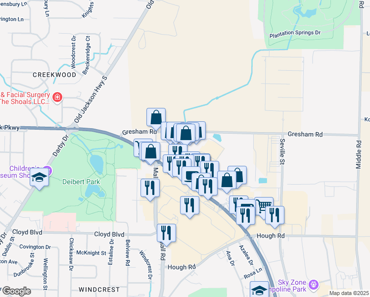 map of restaurants, bars, coffee shops, grocery stores, and more near 372 Cox Creek Parkway in Florence