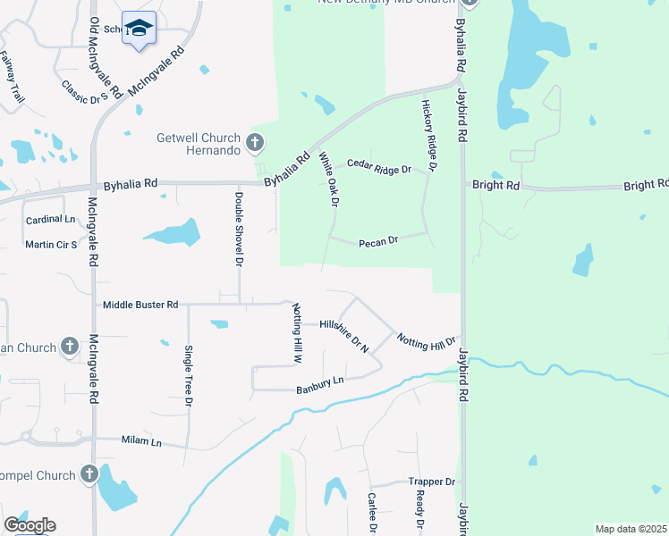 map of restaurants, bars, coffee shops, grocery stores, and more near 1646 Notting Hill Drive in Hernando