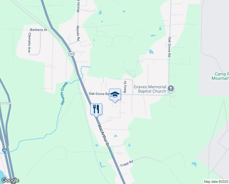 map of restaurants, bars, coffee shops, grocery stores, and more near 5720 Oak Grove Road in North Little Rock
