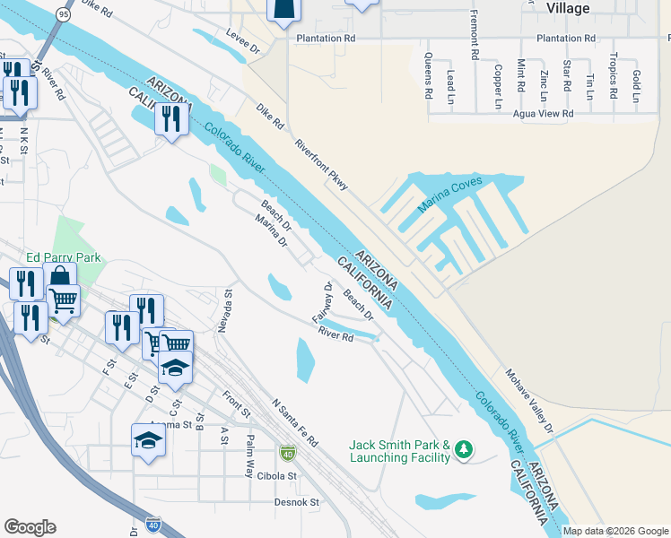map of restaurants, bars, coffee shops, grocery stores, and more near in Havasu Lake