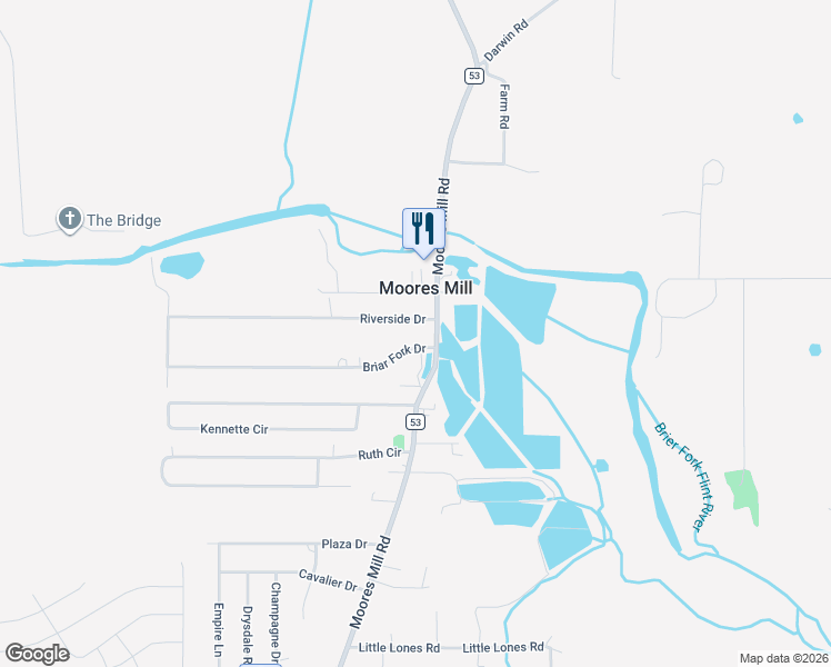 map of restaurants, bars, coffee shops, grocery stores, and more near 7485 Moores Mill Road in Huntsville