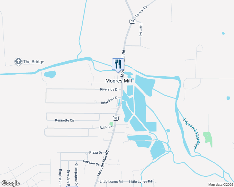 map of restaurants, bars, coffee shops, grocery stores, and more near 7485 Moores Mill Road in Huntsville