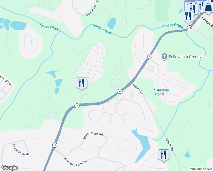 map of restaurants, bars, coffee shops, grocery stores, and more near 3340 South Carolina 14 in Greenville