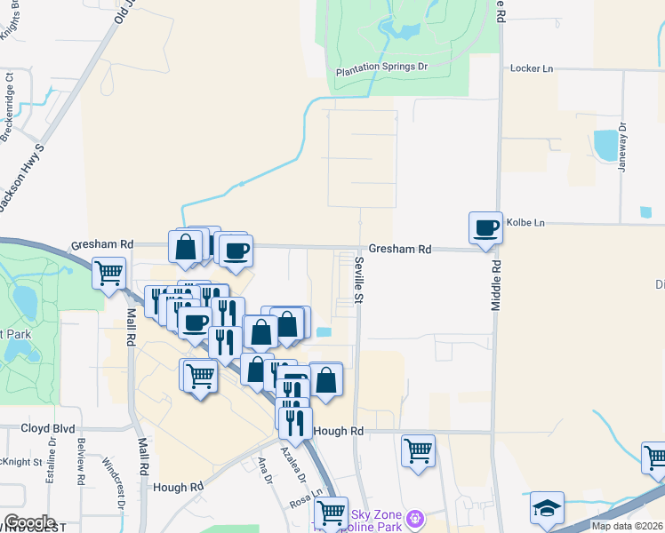 map of restaurants, bars, coffee shops, grocery stores, and more near Estella Court in Florence