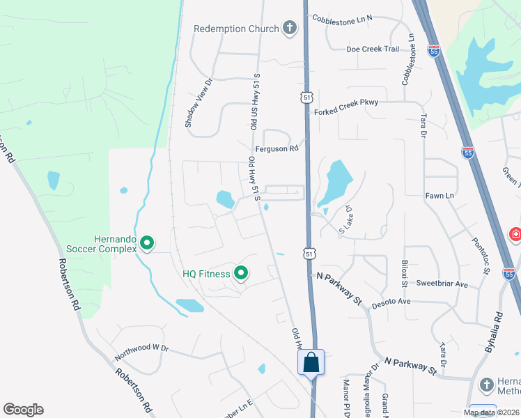 map of restaurants, bars, coffee shops, grocery stores, and more near 837 Old US Highway 51 South in Hernando