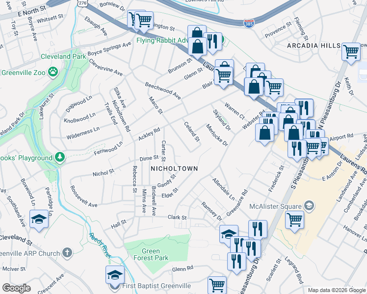 map of restaurants, bars, coffee shops, grocery stores, and more near 234 Maco Terrace in Greenville