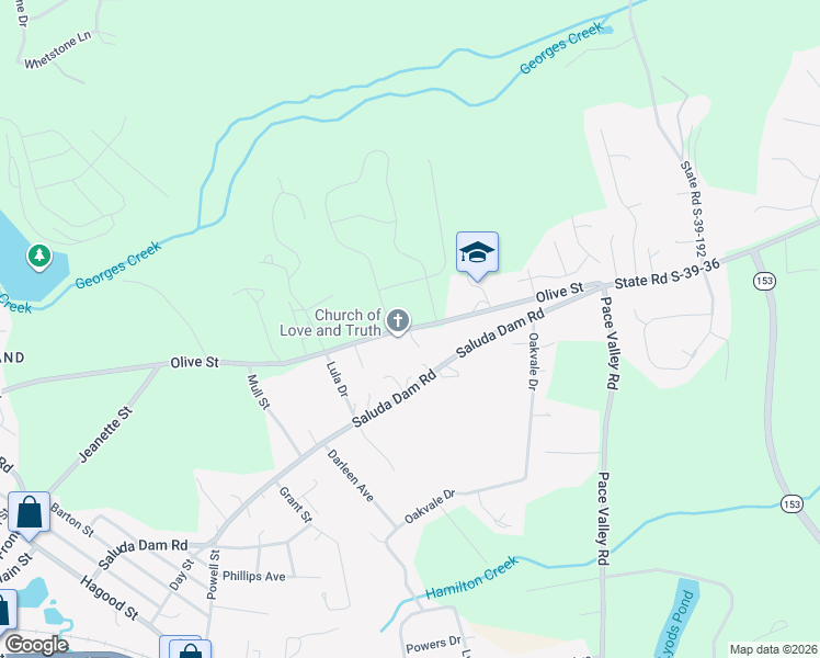 map of restaurants, bars, coffee shops, grocery stores, and more near 1055 Olive Street in Easley