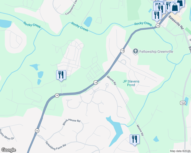 map of restaurants, bars, coffee shops, grocery stores, and more near 9 East Cleveland Bay Court in Greenville