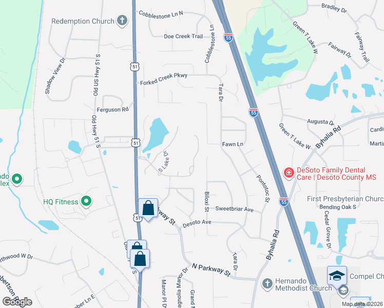 map of restaurants, bars, coffee shops, grocery stores, and more near 1275 Cross Creek Drive in Hernando