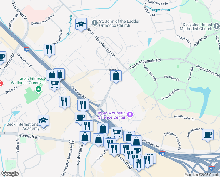 map of restaurants, bars, coffee shops, grocery stores, and more near 100 S-23-183 in Greenville