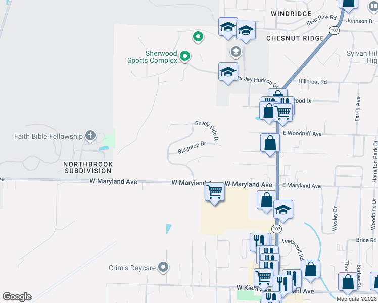 map of restaurants, bars, coffee shops, grocery stores, and more near 3049 Woodruff Creek Drive in Sherwood