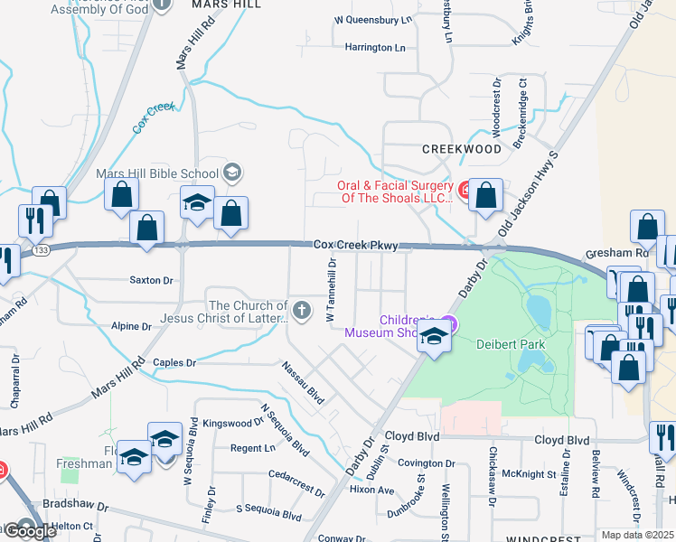 map of restaurants, bars, coffee shops, grocery stores, and more near 1846 West Tannehill Drive in Florence