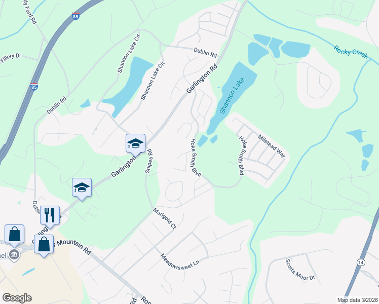 map of restaurants, bars, coffee shops, grocery stores, and more near 135 Creeks Edge Court in Greenville