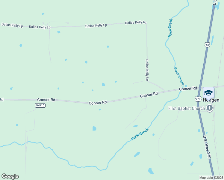map of restaurants, bars, coffee shops, grocery stores, and more near 21338 Conser Road in Hodgen