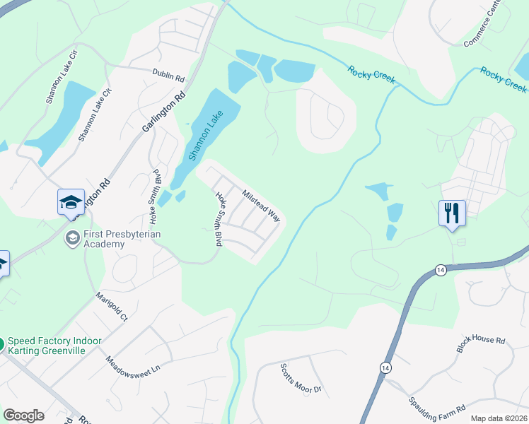 map of restaurants, bars, coffee shops, grocery stores, and more near 301 Milstead Way in Greenville