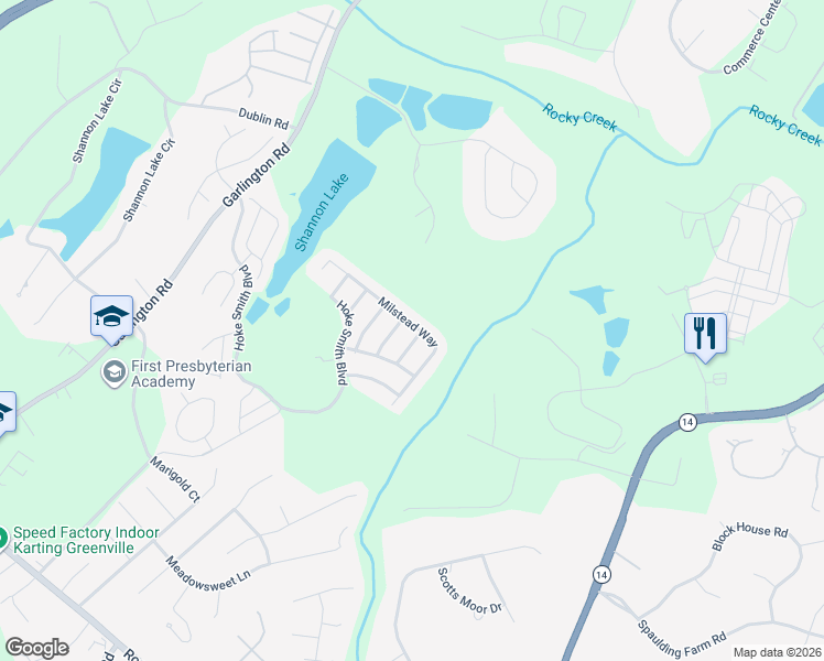 map of restaurants, bars, coffee shops, grocery stores, and more near 301 Milstead Way in Greenville
