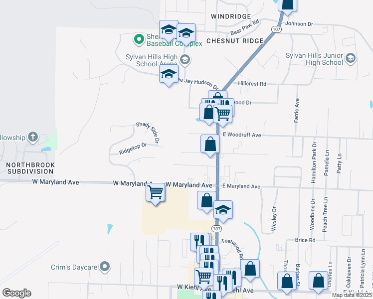 map of restaurants, bars, coffee shops, grocery stores, and more near 304 West Woodruff Avenue in North Little Rock