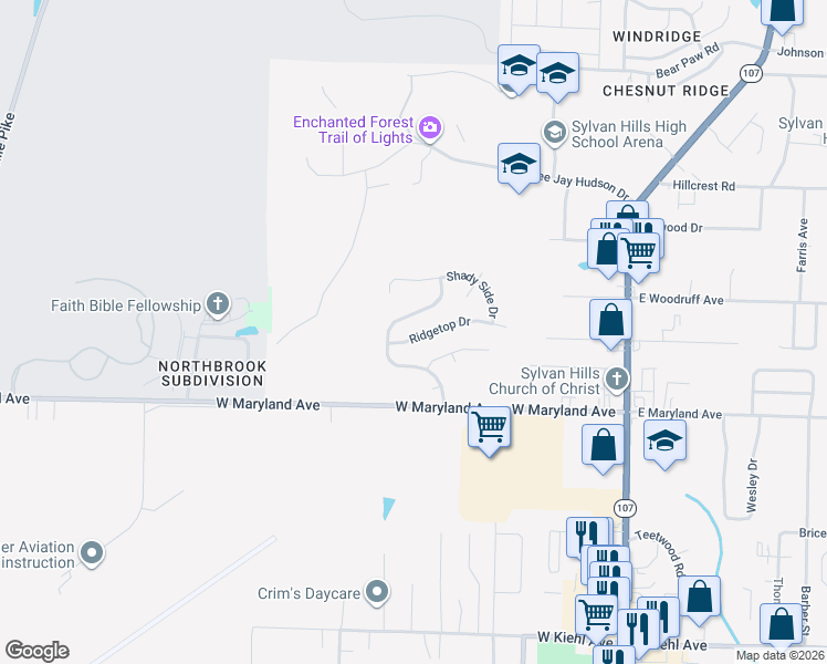 map of restaurants, bars, coffee shops, grocery stores, and more near 11532 Ridgetop Drive in Sherwood