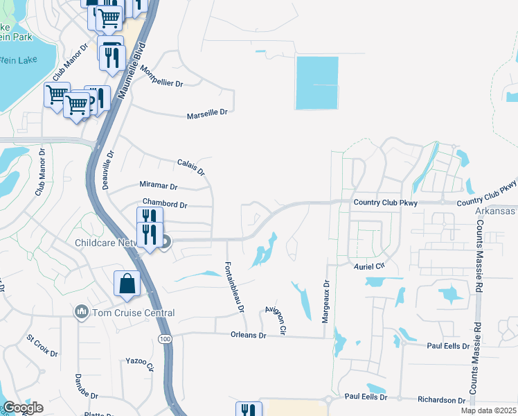 map of restaurants, bars, coffee shops, grocery stores, and more near 9 Village Way in Maumelle