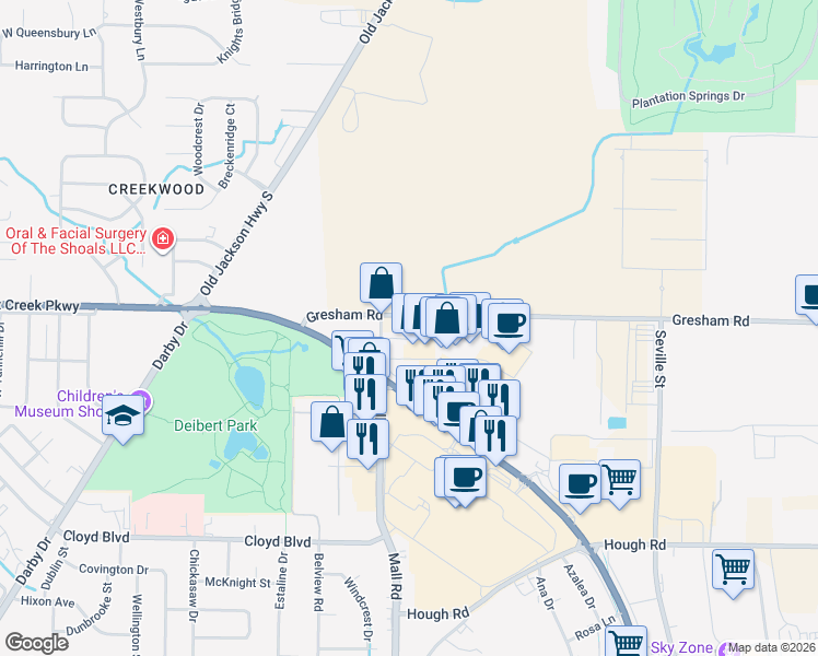 map of restaurants, bars, coffee shops, grocery stores, and more near 290 County Road 46 in Florence