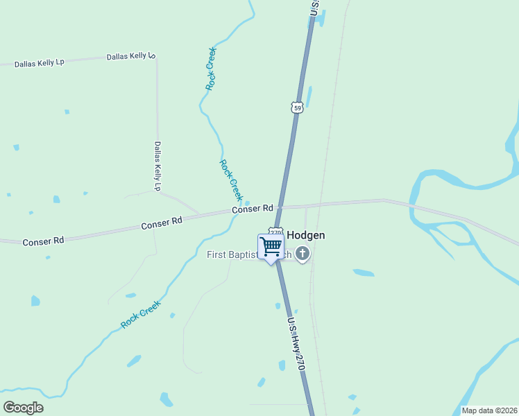 map of restaurants, bars, coffee shops, grocery stores, and more near Conser Road in Hodgen