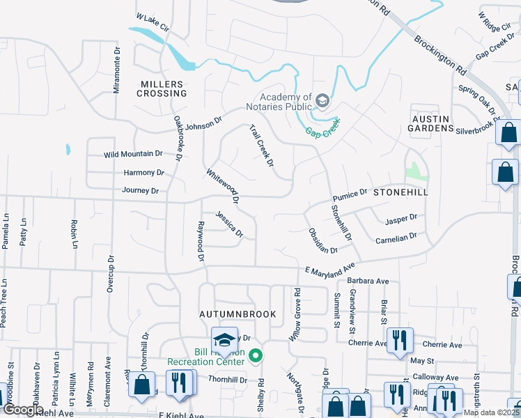 map of restaurants, bars, coffee shops, grocery stores, and more near 8725 East Woodruff Avenue in Sherwood