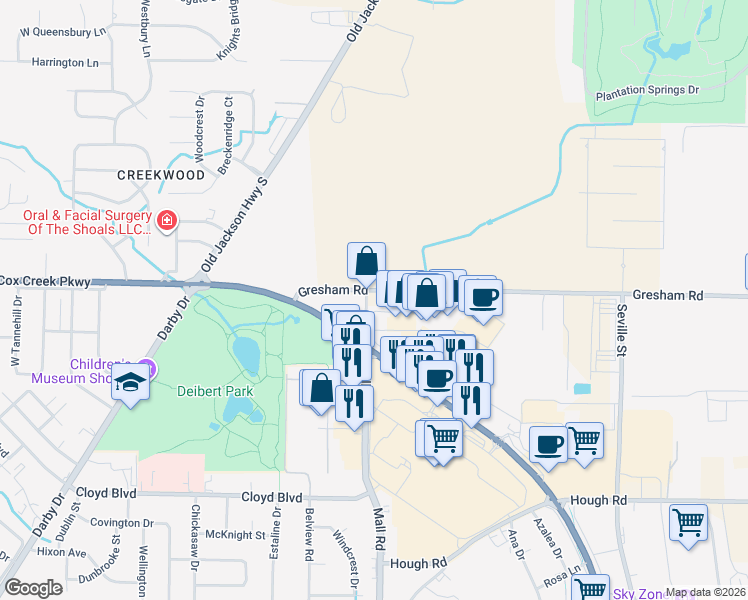 map of restaurants, bars, coffee shops, grocery stores, and more near 290 County Road 46 in Florence