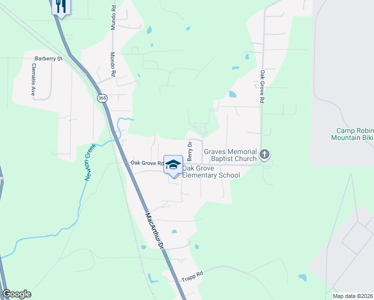 map of restaurants, bars, coffee shops, grocery stores, and more near 9715 Berry Drive in North Little Rock