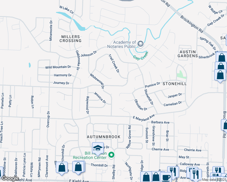 map of restaurants, bars, coffee shops, grocery stores, and more near 8725 East Woodruff Avenue in Sherwood