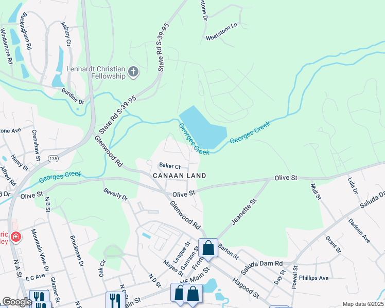 map of restaurants, bars, coffee shops, grocery stores, and more near 408 Jordan Road in Easley
