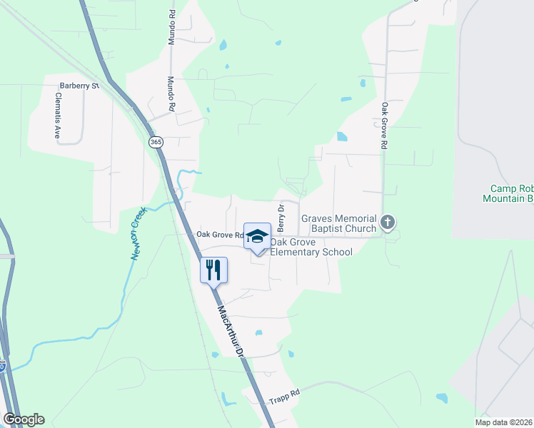 map of restaurants, bars, coffee shops, grocery stores, and more near 9715 Berry Drive in North Little Rock