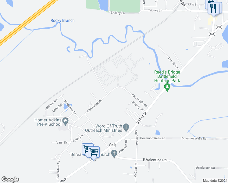 map of restaurants, bars, coffee shops, grocery stores, and more near 1907 Cloverdale Road in Jacksonville