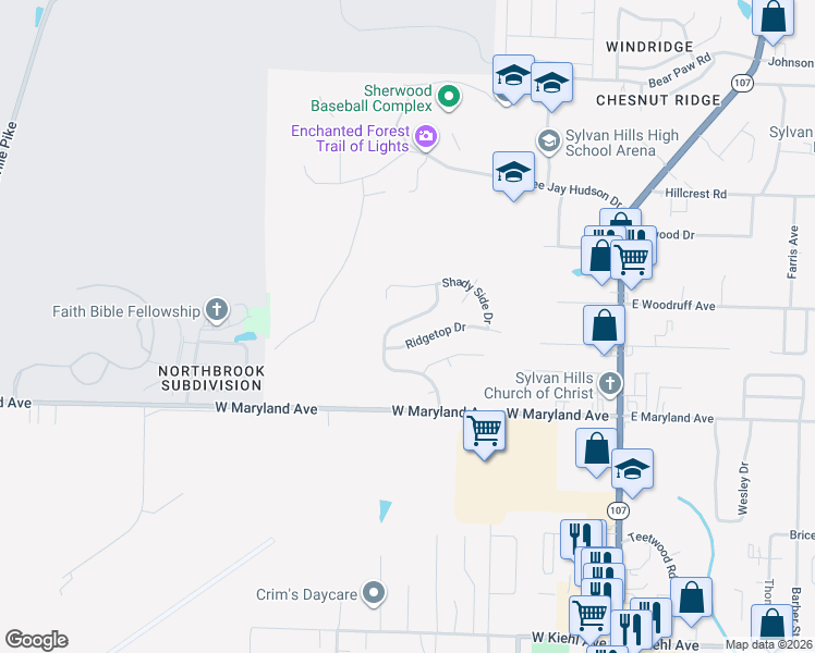 map of restaurants, bars, coffee shops, grocery stores, and more near 3049 Woodruff Creek Drive in Sherwood