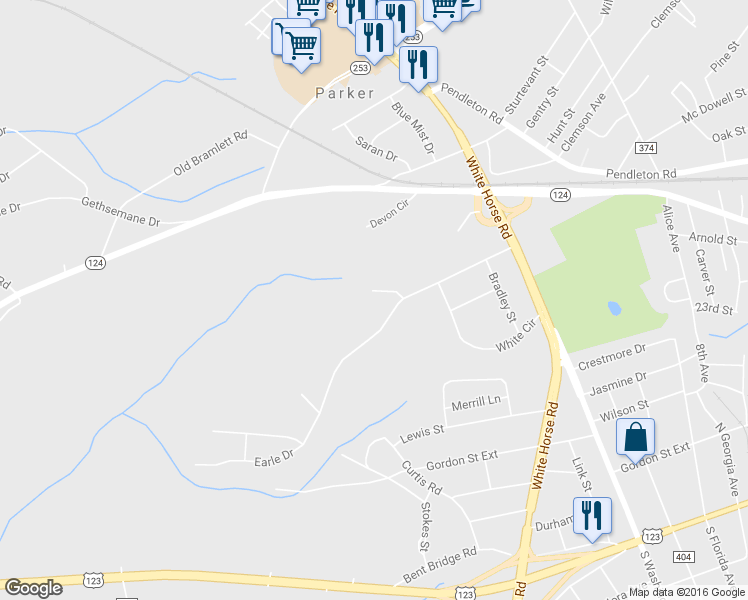 map of restaurants, bars, coffee shops, grocery stores, and more near 7 Larry Court in Greenville