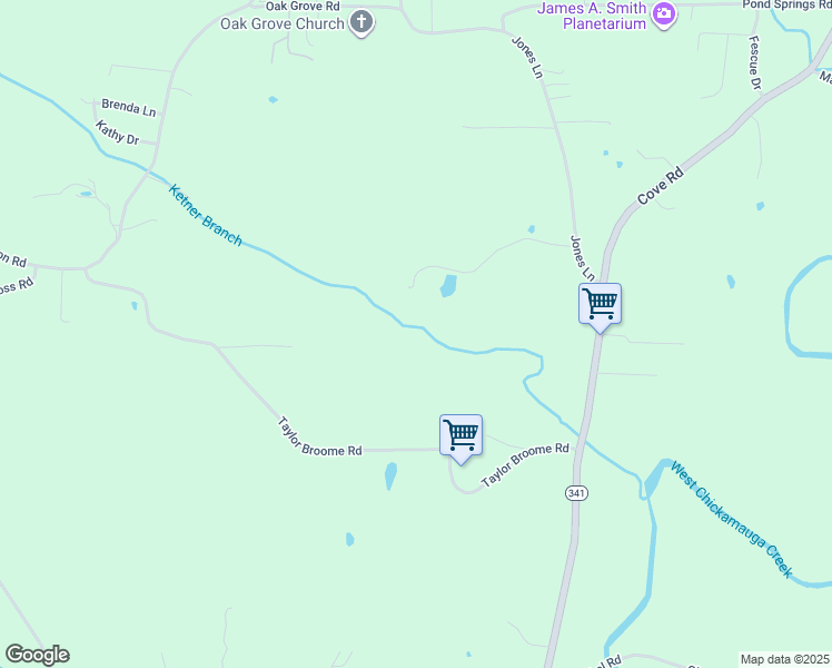 map of restaurants, bars, coffee shops, grocery stores, and more near 432 Taylor Broome Road in Chickamauga
