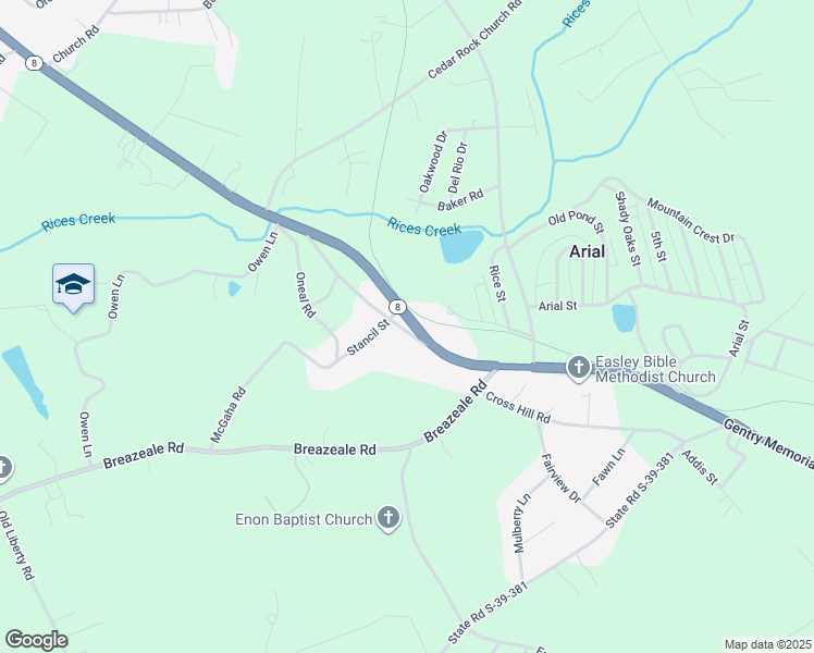 map of restaurants, bars, coffee shops, grocery stores, and more near 1111 Gentry Memorial Highway in Easley