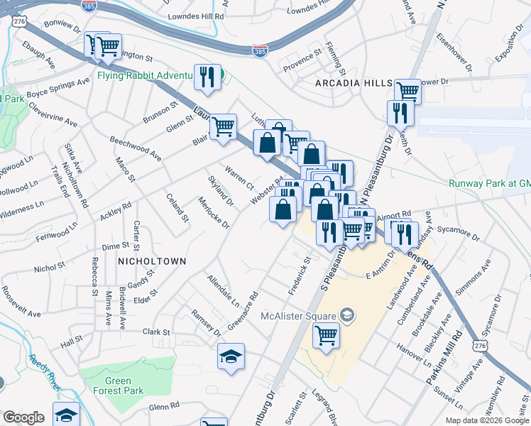 map of restaurants, bars, coffee shops, grocery stores, and more near 20 Dale Dr in Greenville