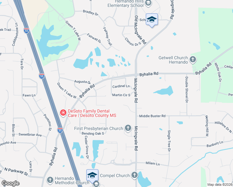map of restaurants, bars, coffee shops, grocery stores, and more near 874 Martin Circle North in Hernando