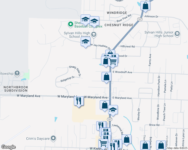map of restaurants, bars, coffee shops, grocery stores, and more near 304 West Woodruff Avenue in North Little Rock