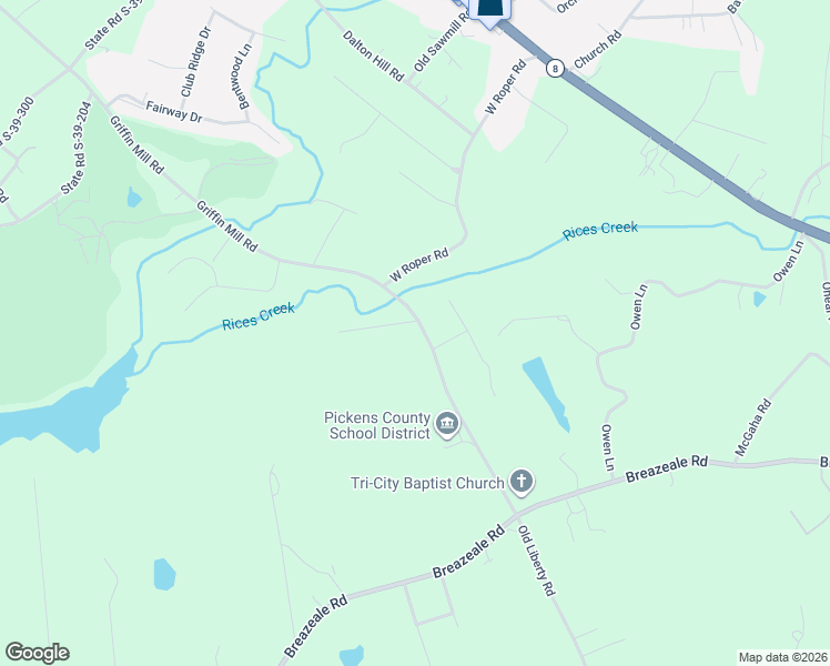 map of restaurants, bars, coffee shops, grocery stores, and more near 1202 Griffin Mill Road in Easley