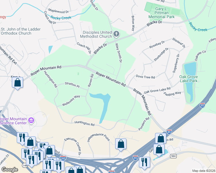 map of restaurants, bars, coffee shops, grocery stores, and more near 810 Roper Mountain Road in Greenville
