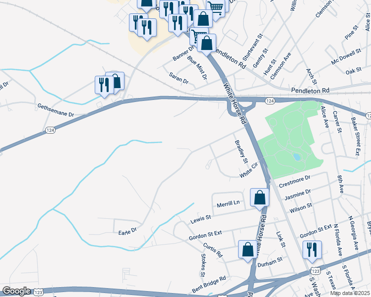 map of restaurants, bars, coffee shops, grocery stores, and more near 7 Larry Court in Greenville