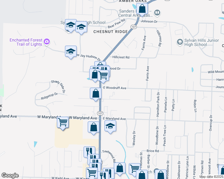 map of restaurants, bars, coffee shops, grocery stores, and more near 224 East Woodruff Avenue in Sherwood