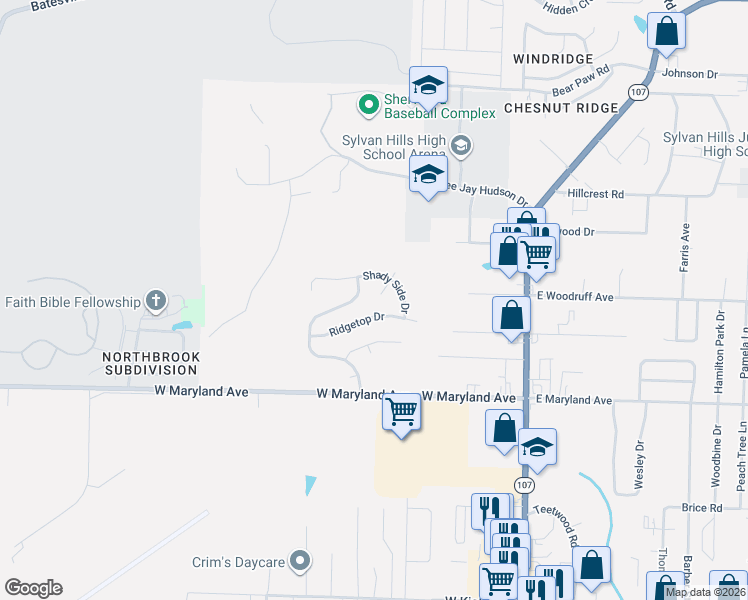 map of restaurants, bars, coffee shops, grocery stores, and more near 11624 Ridgetop Drive in Sherwood