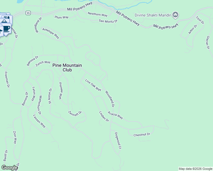 map of restaurants, bars, coffee shops, grocery stores, and more near 2016 Woodland Drive in Pine Mountain Club