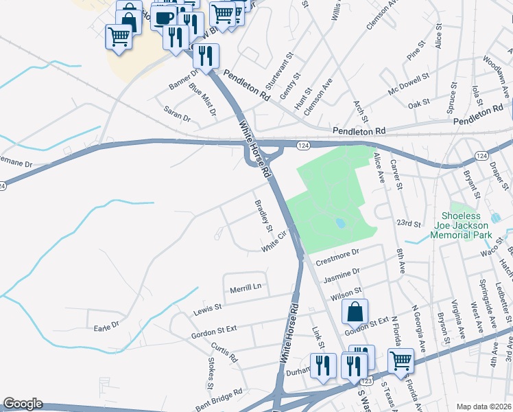map of restaurants, bars, coffee shops, grocery stores, and more near 1 Bradley Street in Greenville