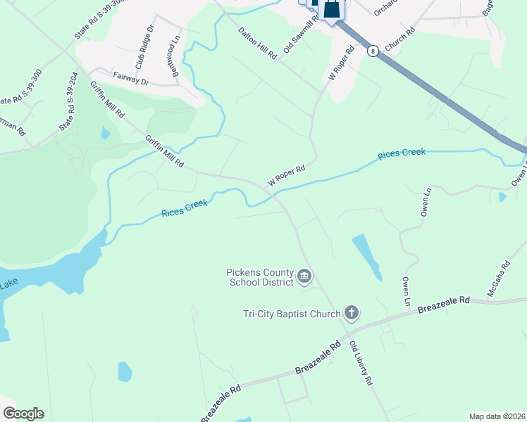 map of restaurants, bars, coffee shops, grocery stores, and more near 1202 Griffin Mill Road in Easley